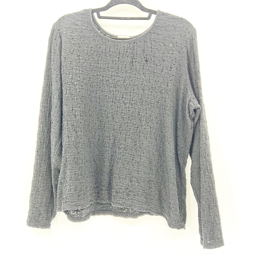 J.Jill Women's Black Pullover‎ Textured Long Sleeve Blouse Top Size XL